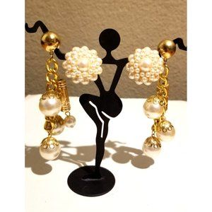 **Vintage Dangle and Button Pearl Earrings**